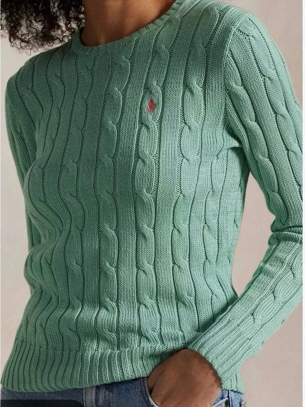 Ralph Lauren Mint Green Cable-Knit Crewneck Sweater